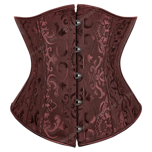 SS69 Women's Jacquard Underbust Corset Belt, Vintage Steampunk Lace-Up Top