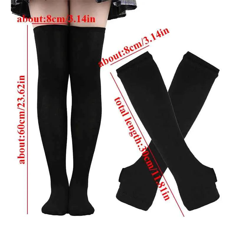 2Pair/Set Women Gothic Punk Over Knee Long Stripe Socks Girl Arm Sleeve Gloves Thigh High Cotton Socks Sweet Cute Christmas Gift
