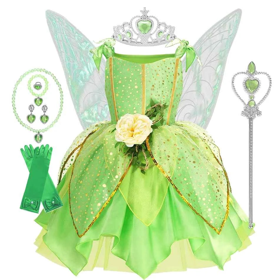 Summer Girls Tinkerbell Fairy Dresses Up for Girls Costume Kids Cosplay Flower Fairy Princess Clothes Christmas Party Outfit