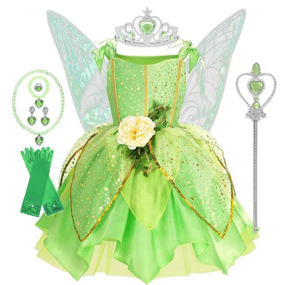 Summer Girls Tinkerbell Fairy Dresses Up for Girls Costume Kids Cosplay Flower Fairy Princess Clothes Christmas Party Outfit