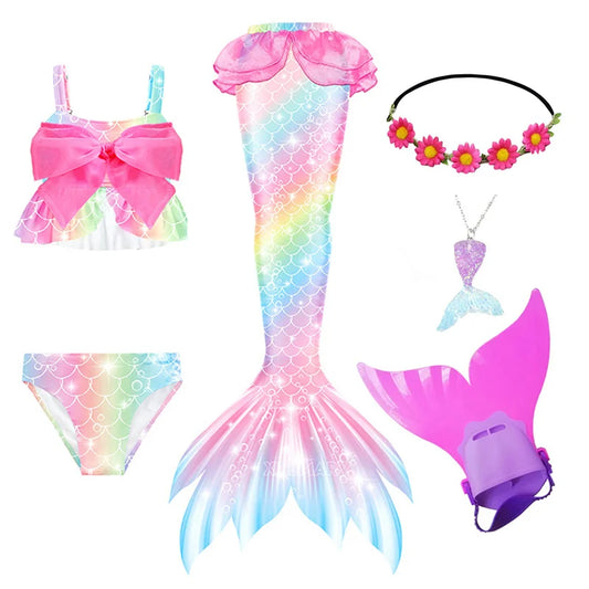ZOCIC Girls Mermaid Tail Swimsuit Set with Top and Skirt for Swimming