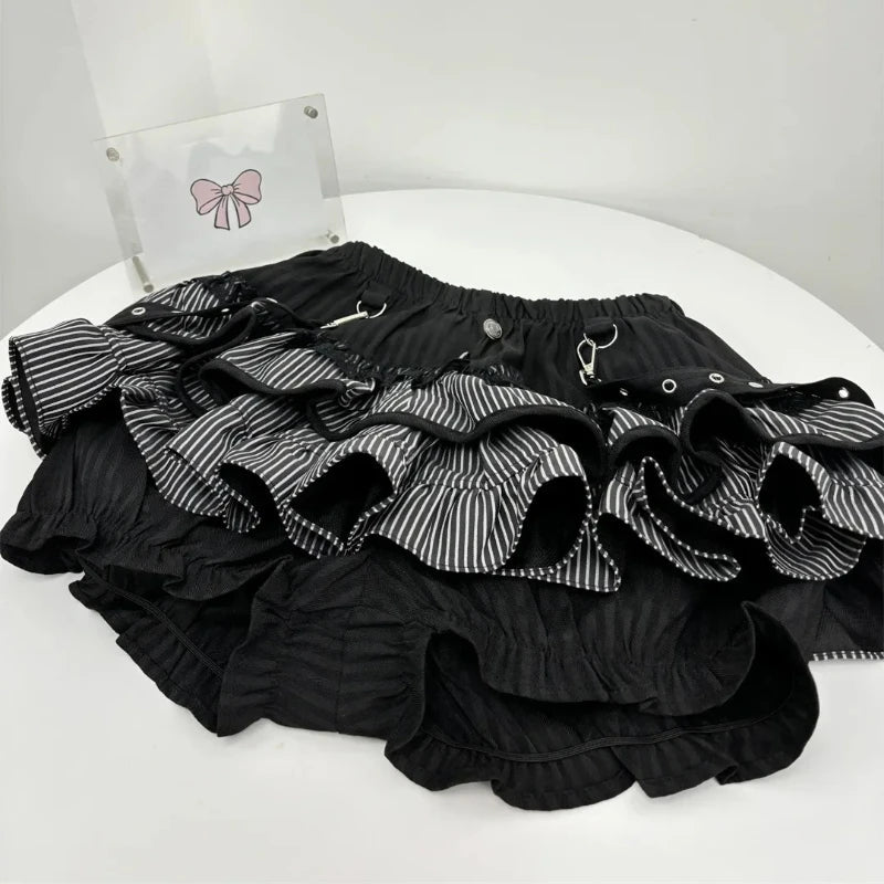 Japanese Sweet Y2k Elegant 2 Piece Set Woman Long Sleeve Chic Blouse+ Mini Ruffle Skirt Female Korea Style Rave Birthday Outfits SS69