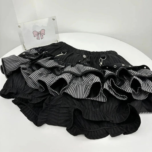 Japanese Sweet Y2k Elegant 2 Piece Set Woman Long Sleeve Chic Blouse+ Mini Ruffle Skirt Female Korea Style Rave Birthday Outfits SS69