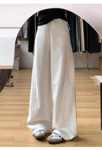 Drawstring Adjustable Maternity Wide-Leg Curve Pants High Waist Belly Support Retro Baggy Trousers for Spring Autumn 3 Colors