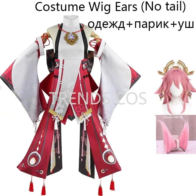 Genshin Impact Yae Miko Cosplay Costume with Wig, Ears, and Tail