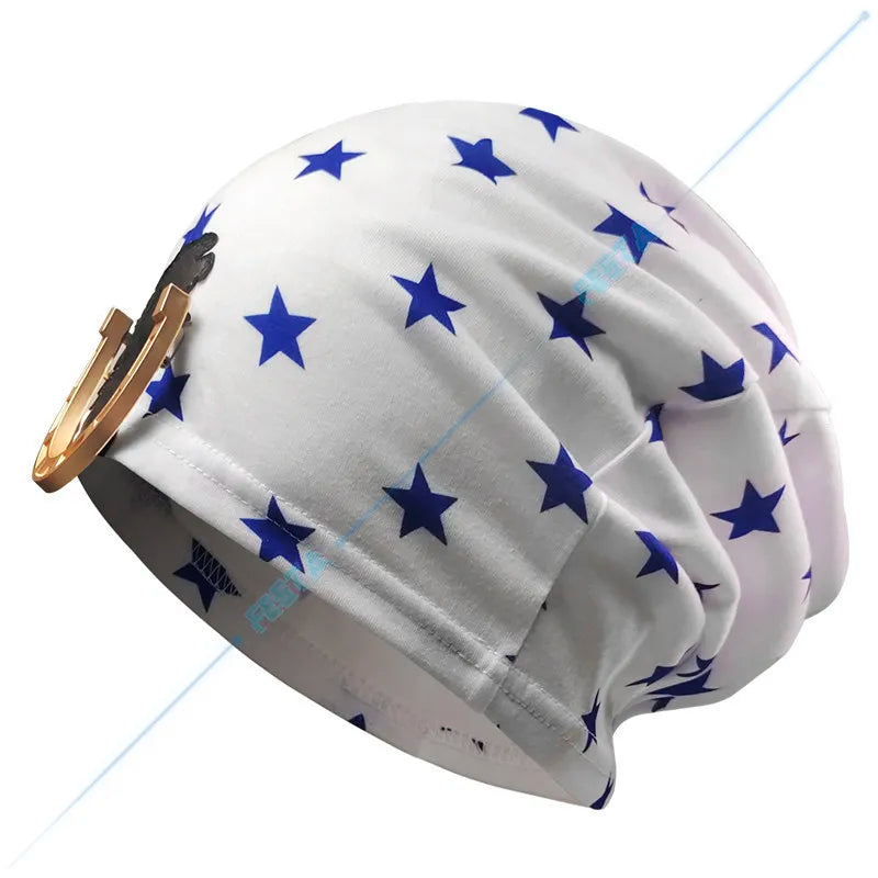Steel Ball Run JOJO SBR Johnny Joestar Cosplay Wig JoJo's Bizarre Adventure Golden Blonde Layered Hair Star Print Beanie Hat