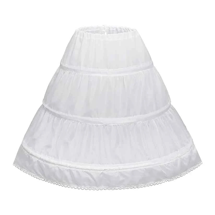 Girls' 3 Hoops Petticoat Full Slip Flower Girl Crinoline Skirt