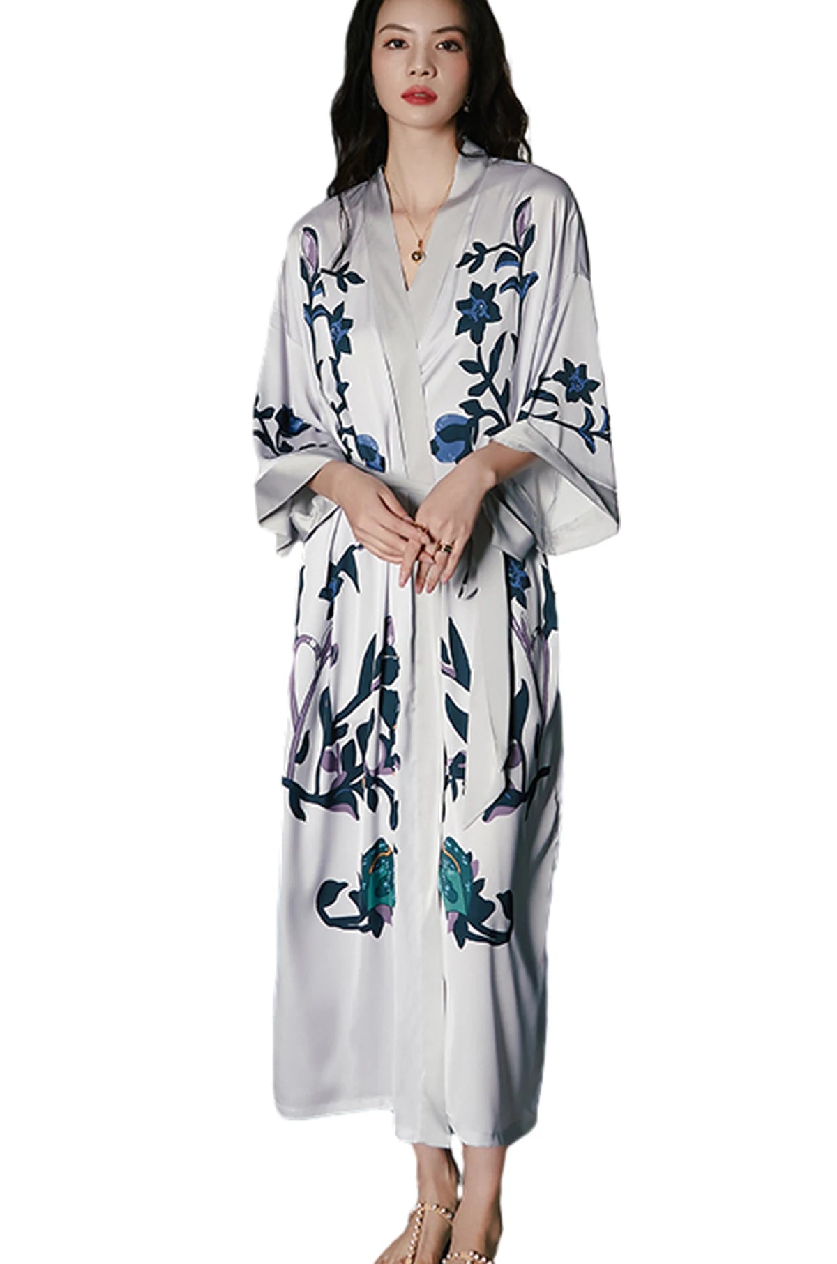Women's Long Silk Satin Kimono Robe - Lightweight & Soft
