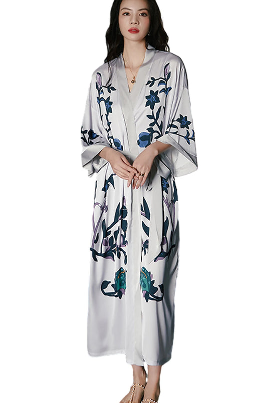 Daiwor Kout Silk Satin Robe for Women Long Japanese Kimono Robe Lightweight Soft Bathrobe Summer Luxury Dressing Gown