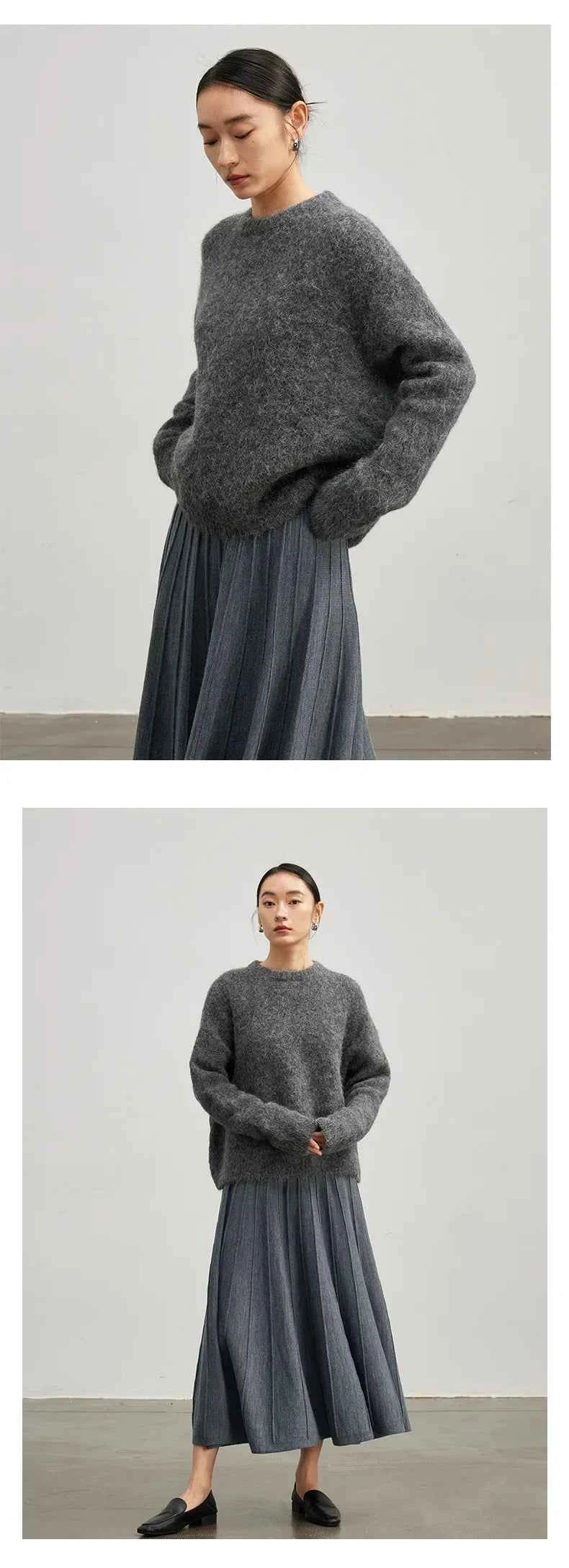 Warm Alpaca Pullovers for Woman, Dropped Sleeved Loose Sweaters, 2025 Fall Winter Top, Camel, Beige