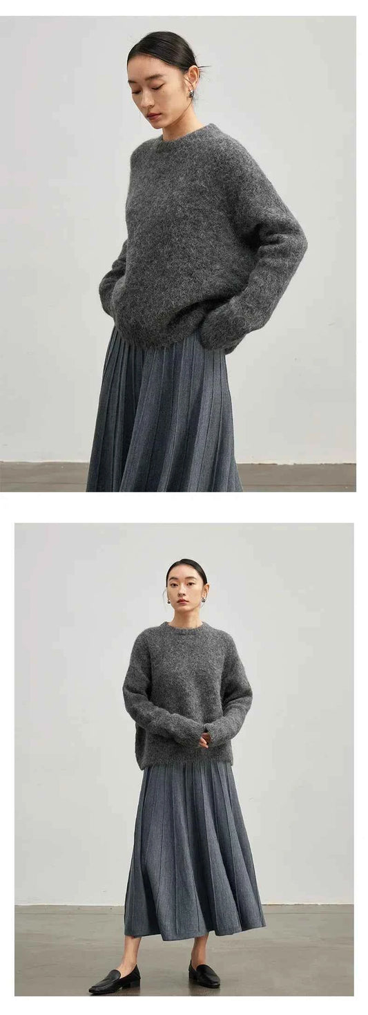 Warm Alpaca Pullovers for Woman, Dropped Sleeved Loose Sweaters, 2025 Fall Winter Top, Camel, Beige