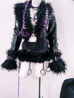 Gothic Rivet Faux Leather Jacket - Short Distressed Style