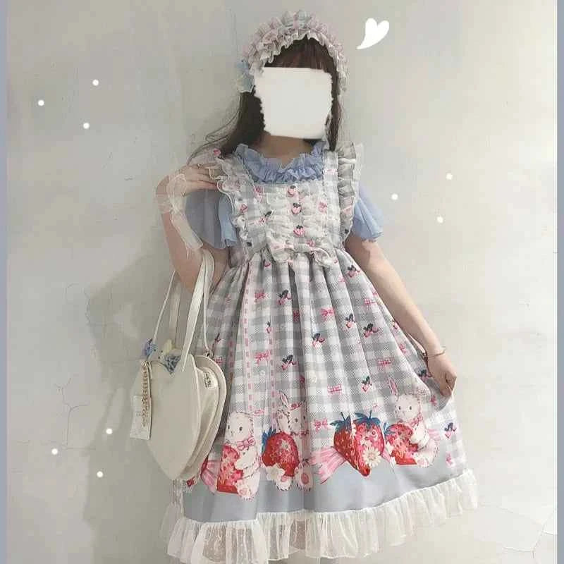 KOSAHIKI Japanese Lolita Dress Girls Strawberry Bunny Jsk Dresses Women Harajuku Sleeveless Cute  2026 Cosplay Vestido