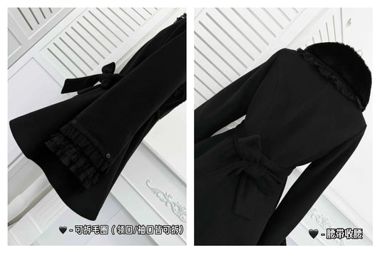 Japanese Mass-Produced Long Wool Collar Coat 20% Wool Waist-Cinching Sweet Girl Long Sleeve Slim Fit Elegant Lolita Woolen Coat