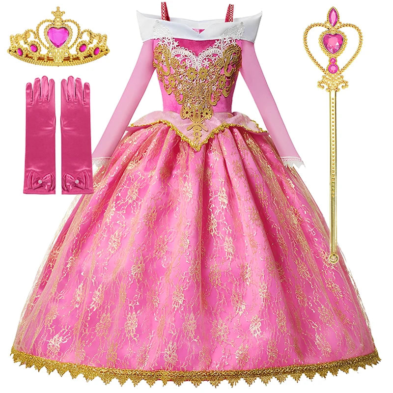 YOFEEL Girls Aurora Princess Dress Sleeveless Lace Ball Gown