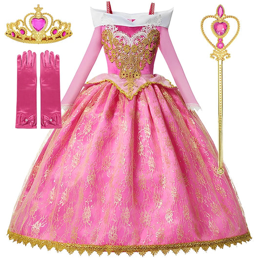 YOFEEL Girls Aurora Princess Dress Sleeveless Lace Ball Gown Costume