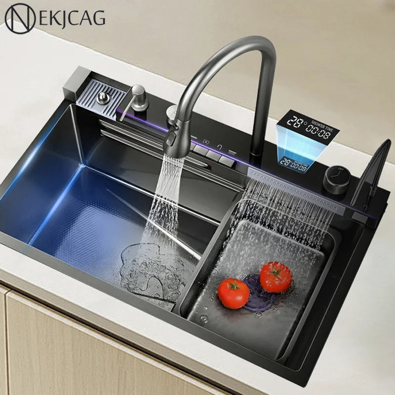 Nekjcag 304 Stainless Steel Single Bowl Sink with Waterfall Faucet