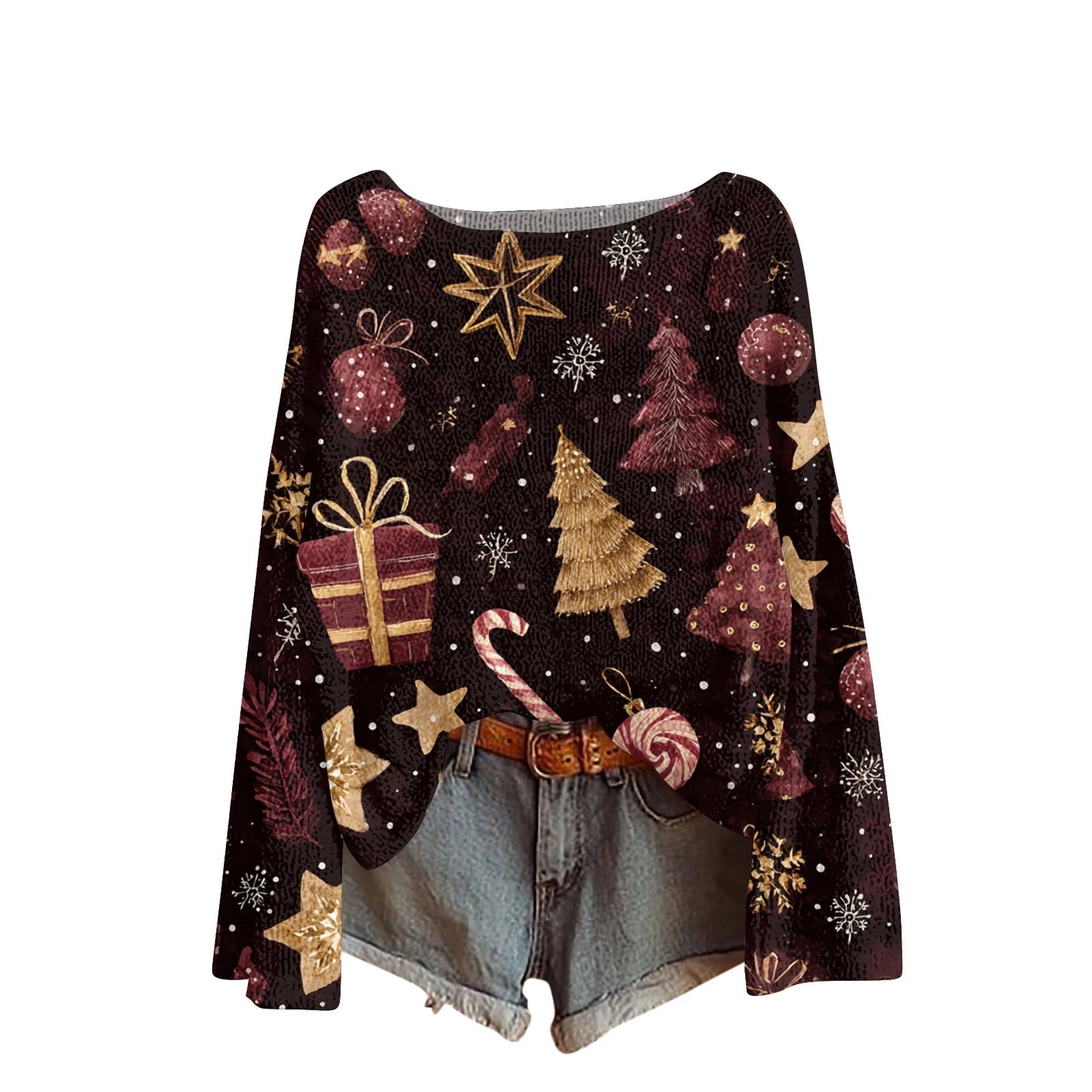 Women'S Round Neck Lightweight Sweater Casual Long Sleeve Christmas Print Knit Pullover Pulls Femmes Ropa De Mujer Woman Clothes SS69