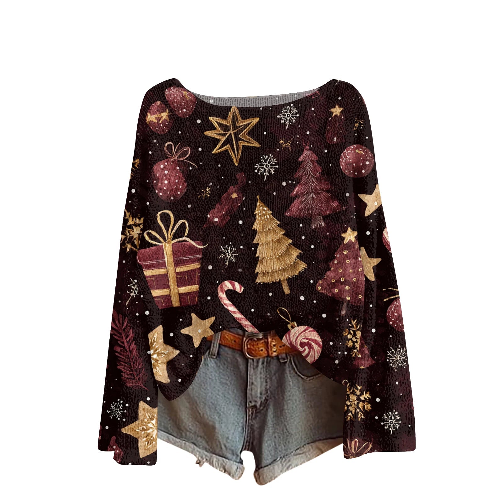 Women'S Round Neck Lightweight Sweater Casual Long Sleeve Christmas Print Knit Pullover Pulls Femmes Ropa De Mujer Woman Clothes SS69