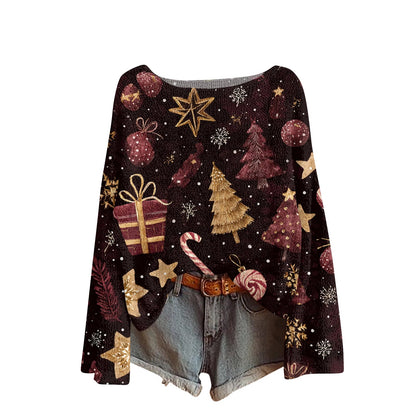 Women'S Round Neck Lightweight Sweater Casual Long Sleeve Christmas Print Knit Pullover Pulls Femmes Ropa De Mujer Woman Clothes SS69