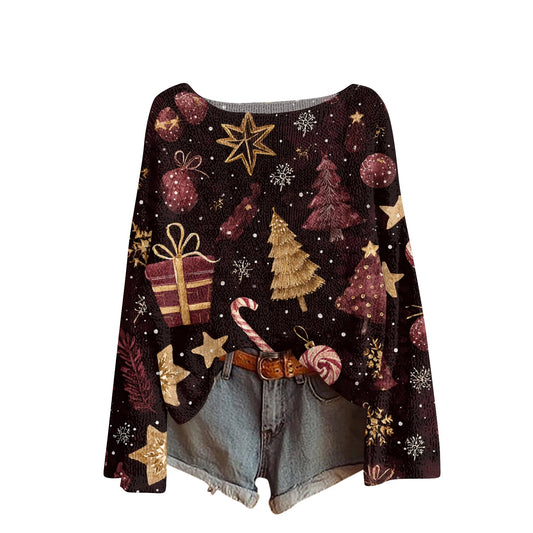 Women'S Round Neck Lightweight Sweater Casual Long Sleeve Christmas Print Knit Pullover Pulls Femmes Ropa De Mujer Woman Clothes SS69