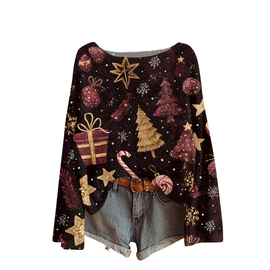 Women'S Round Neck Lightweight Sweater Casual Long Sleeve Christmas Print Knit Pullover Pulls Femmes Ropa De Mujer Woman Clothes SS69