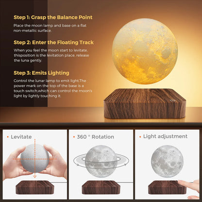 Mexllex Magnetic Floating Moon Lamp, 3D Printed Rotating LED Night Light