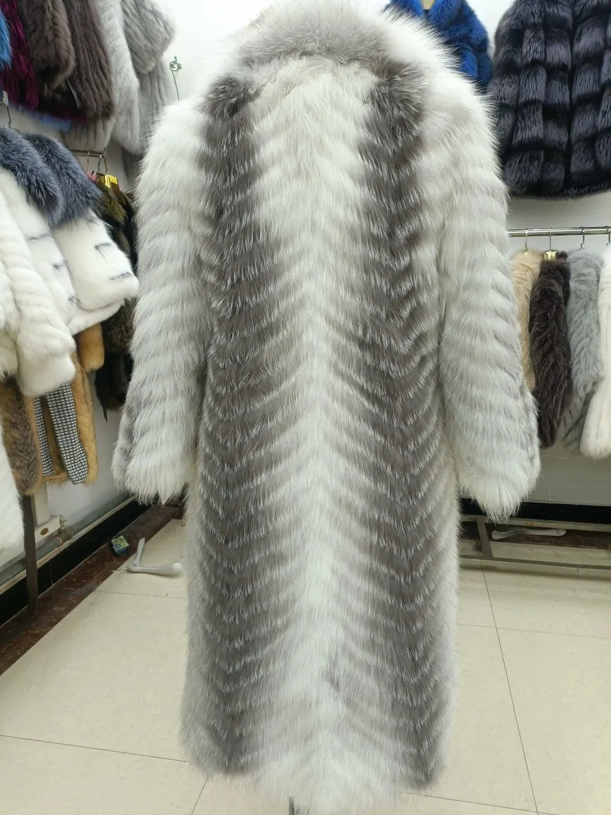 Furyoume Hot 2024 Women Winter Coat Real Fox Fur Coat X-long Luxury Clothes Natural Fluffy Fur Jacket Ladies Fashion Streetwear SS69