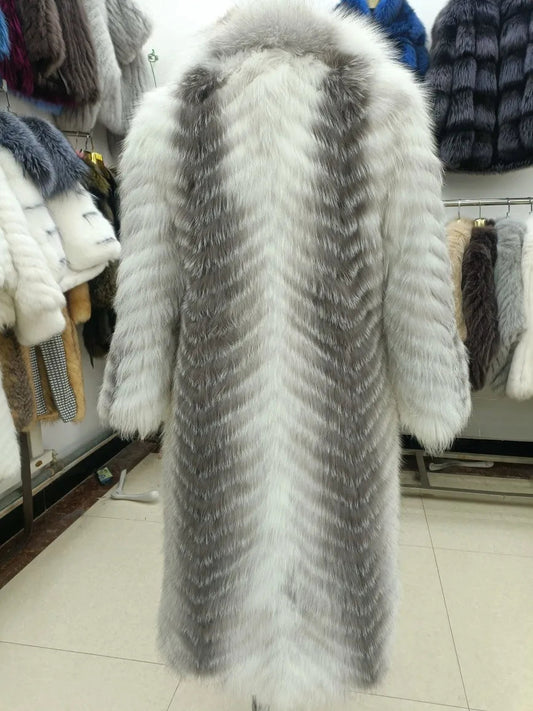Furyoume Hot 2024 Women Winter Coat Real Fox Fur Coat X-long Luxury Clothes Natural Fluffy Fur Jacket Ladies Fashion Streetwear SS69