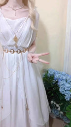 NONSAR God Greek Sweet Vintage Fairy Dress Women Summer Court Style Han Elements Chiffon Elegant floating Strap Long Dresses