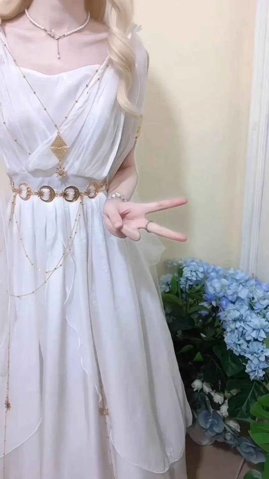 NONSAR God Greek Sweet Vintage Fairy Dress Women Summer Court Style Han Elements Chiffon Elegant floating Strap Long Dresses