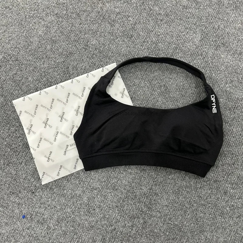 Dfyne Impact Sports Bra Women Seamless Halter Neck Strap Bras with Logo Padded Open Back Yoga Bra Medium Support Gym Crop Top SS69 21.69 DF6-6009 / XS