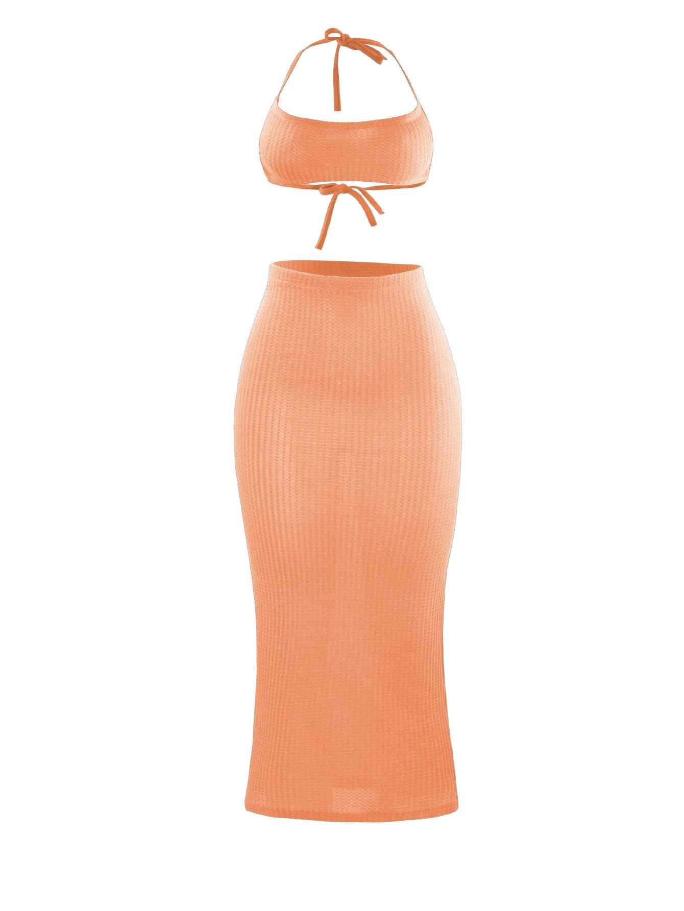 Women Long Skirt 2 Pcs Sets Sexy Strapless Tube Top Bodycon Maxi Skirts Y2k Two Piece Outfit Summer Clothing Beach Wear SS69 15.69 Orange / XS