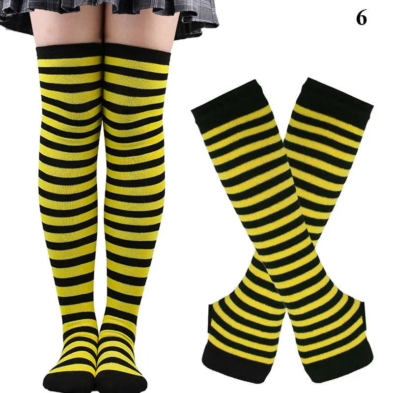 Gothic Striped Over Knee Socks & Arm Warmer Set