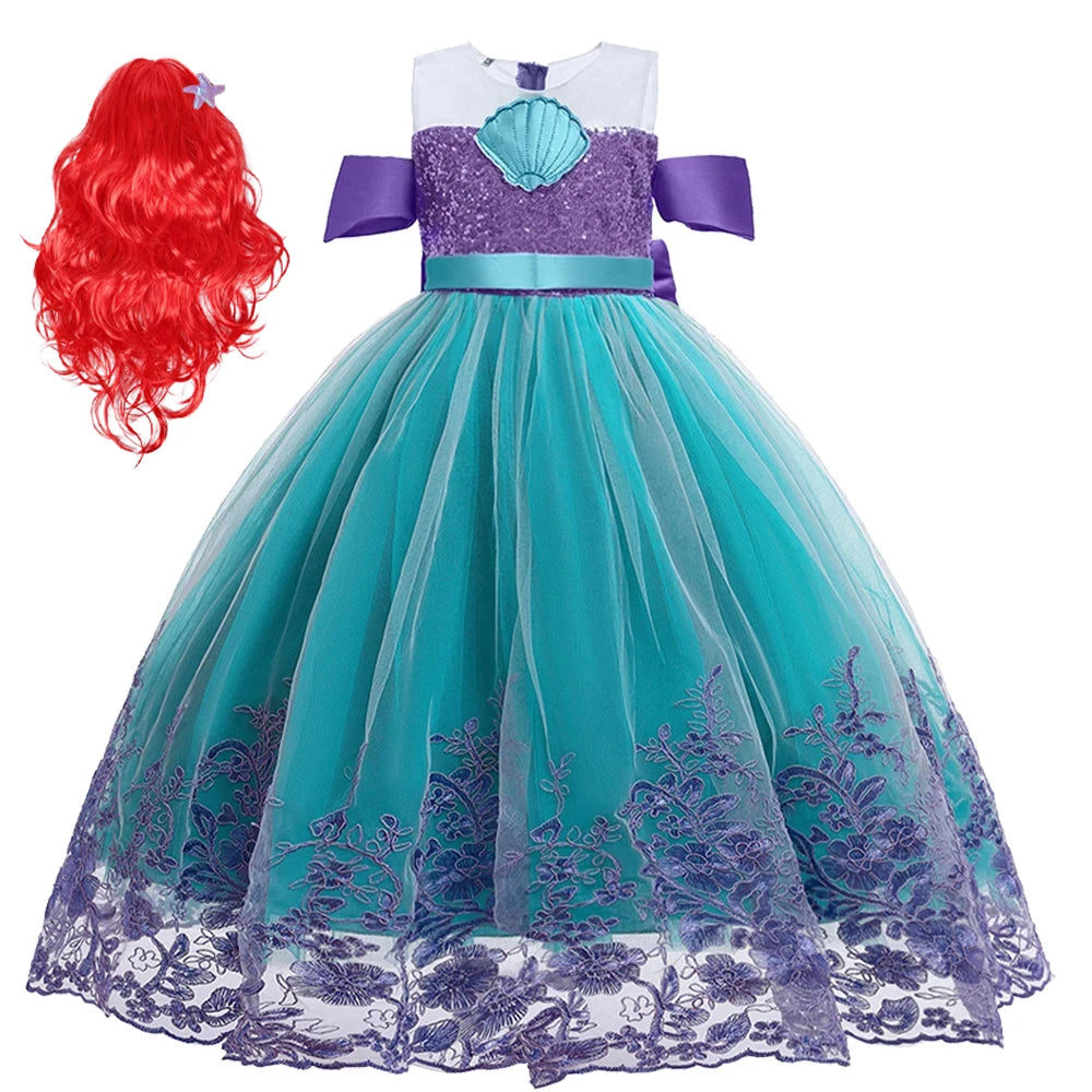 Supertaro Chen Ariel Princess Cosplay Dress for Girls, Floral Mesh Ball Gown