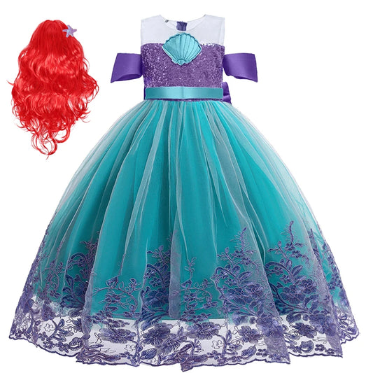 Supertaro Chen Ariel Princess Cosplay Dress for Girls, Floral Mesh Ball Gown