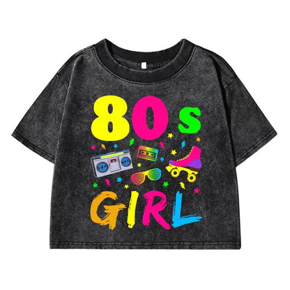 80 S Girl Colorfulprinting Female Washed Short Tshirt Breathable Summer T Shirt Casual Fashion Midriff-Baring Distress Tops SS69 27.69 Black / L