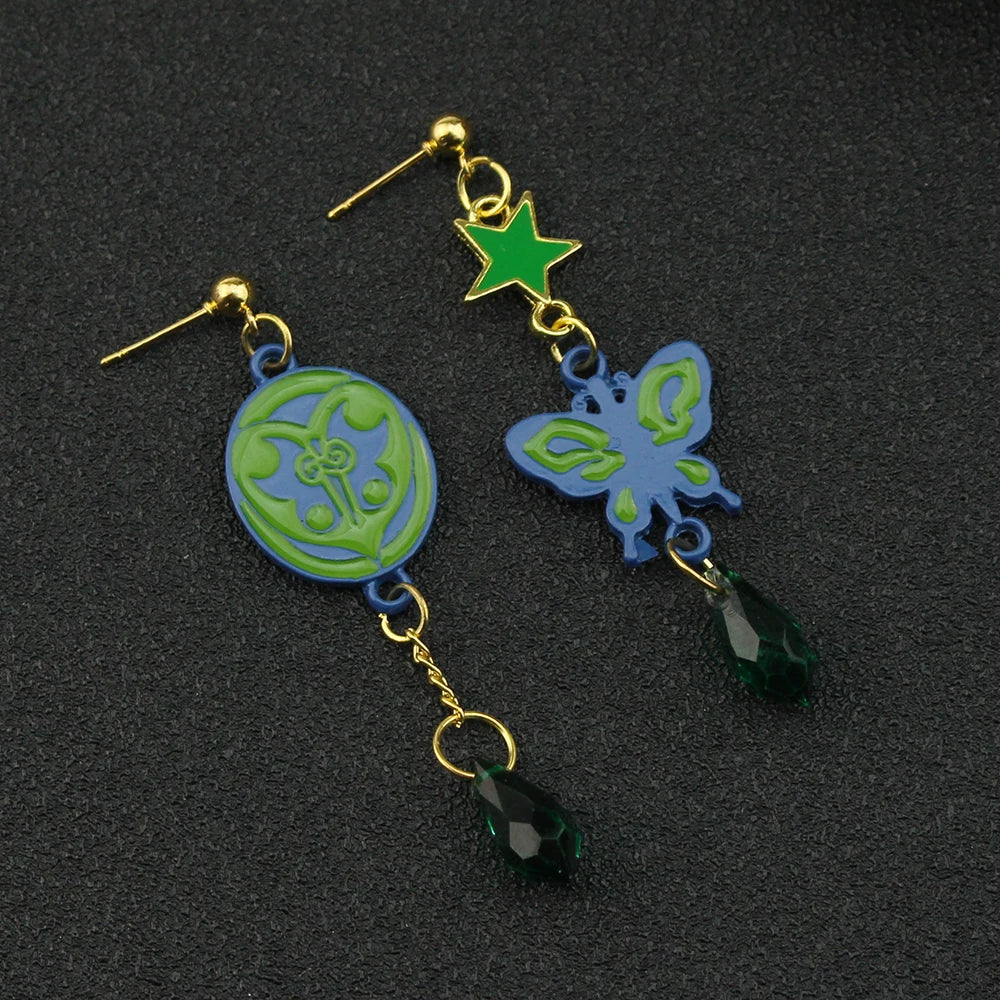 Anime JoJo Bizarre Adventure Drop Earrings Cosplay Props JOJO Kakyoin Noriaki Butterfly Cherry Earrings Ear Clip Jewelry Gift