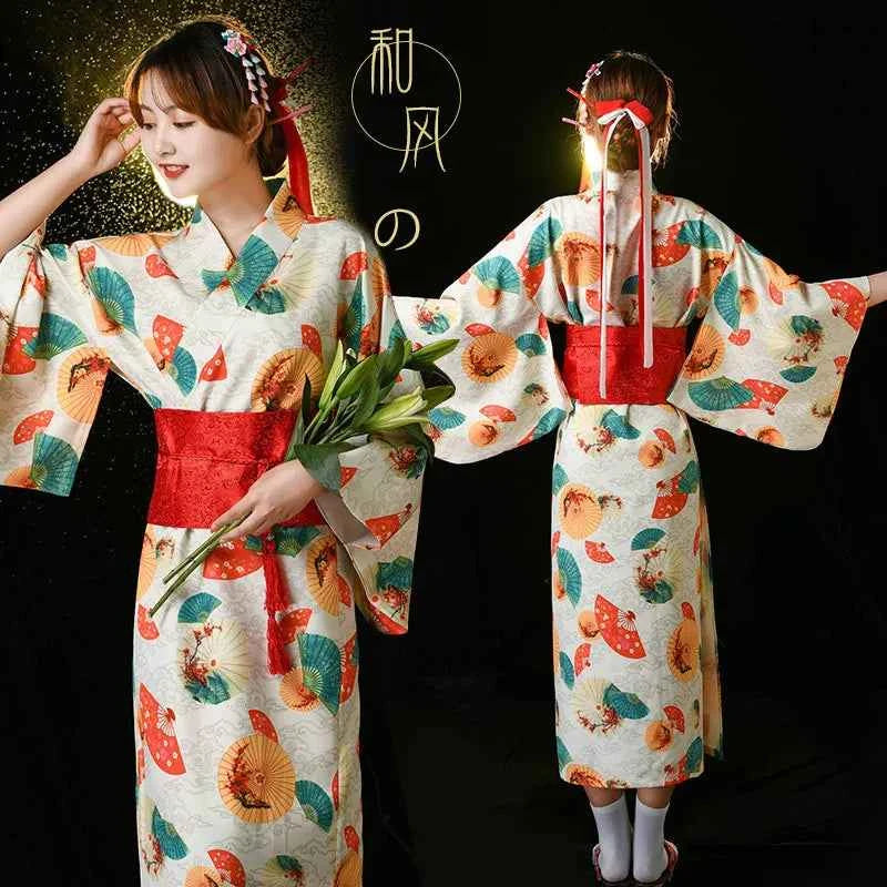 Fashion National Trends Women Sexy Kimono Yukata With Obi Novelty Evening Dress Japanese Cosplay Costume Floral One Size