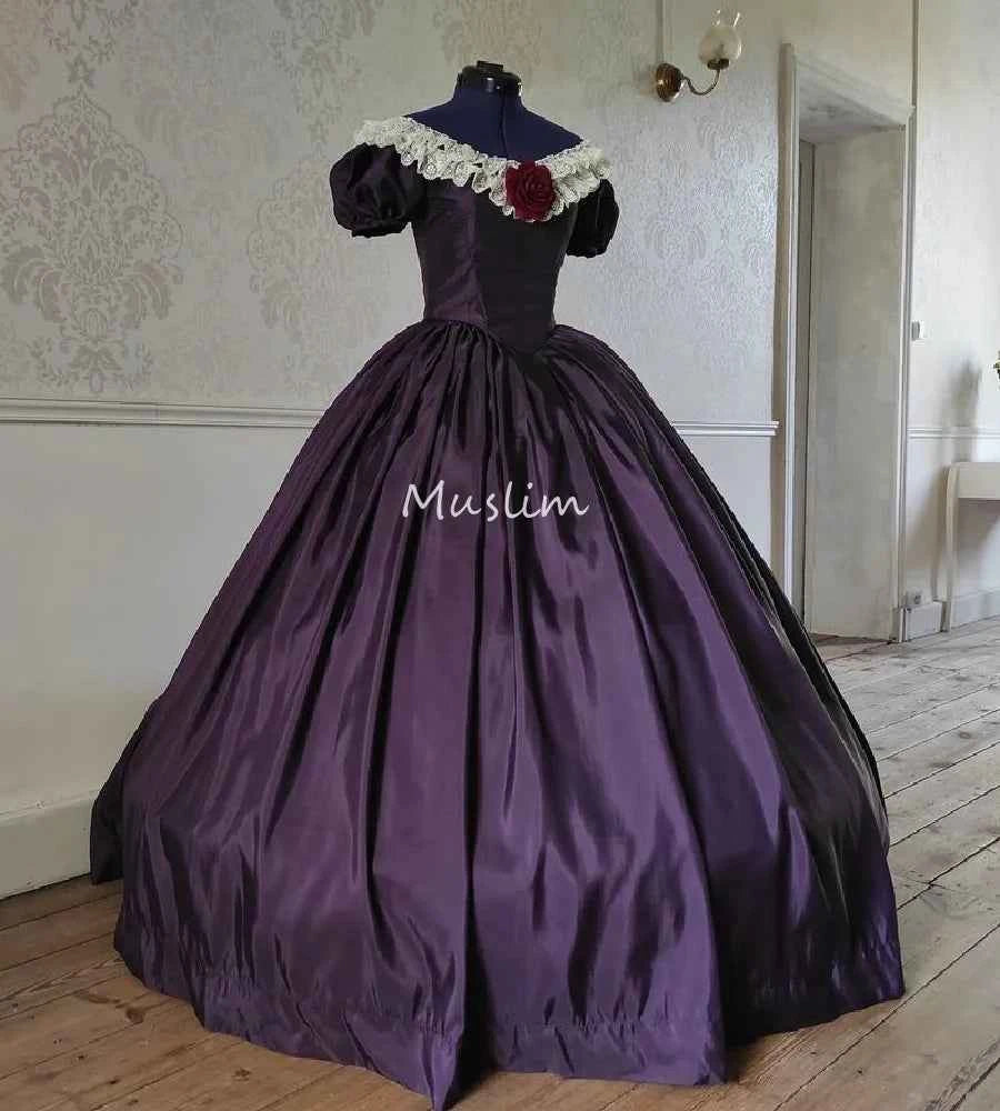 Renaissance Purple Prom Dress With Lace South Belle 1860s Satin Evening Dresses 2025 Party Short Sleeve Formal Gown Customized