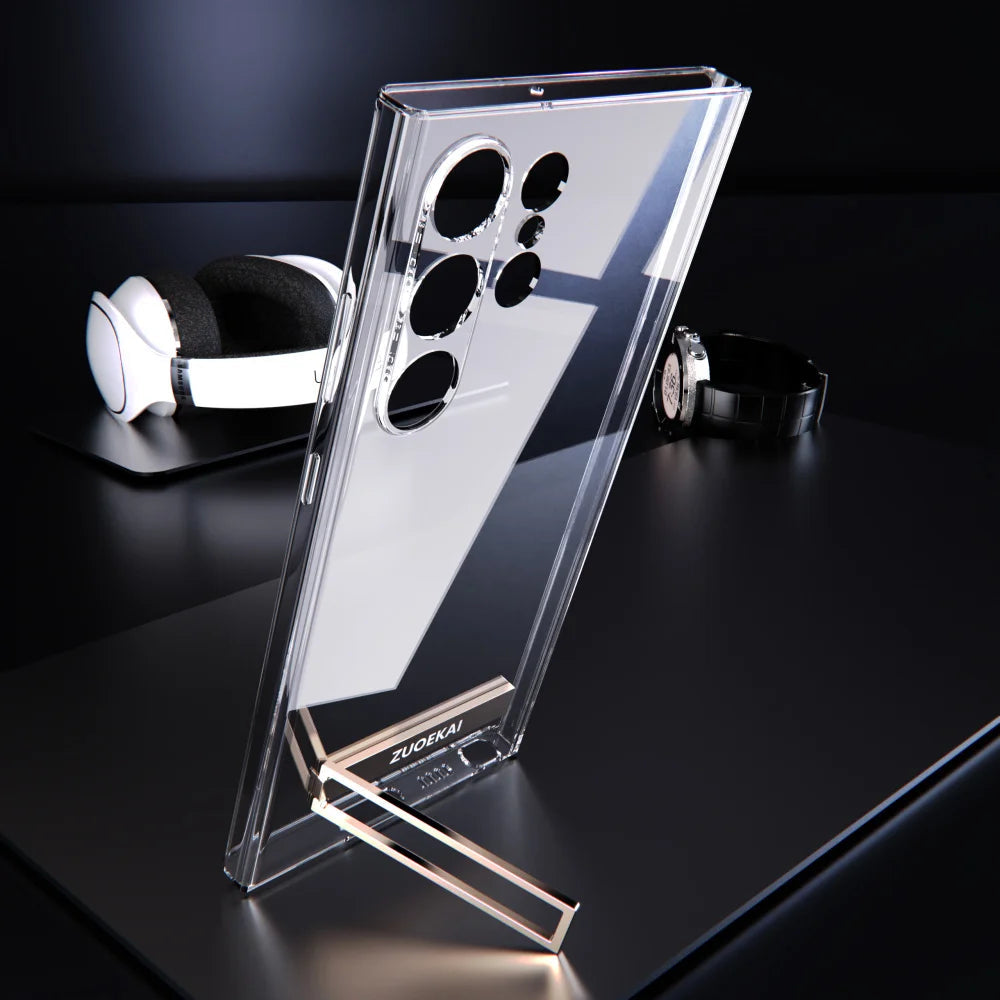 For Samsung Galaxy S25 S24 S23 S22 Ultra Transparent Kickstand Case with Bracket Standing Transverse Protective Clear Soft Cases SS69