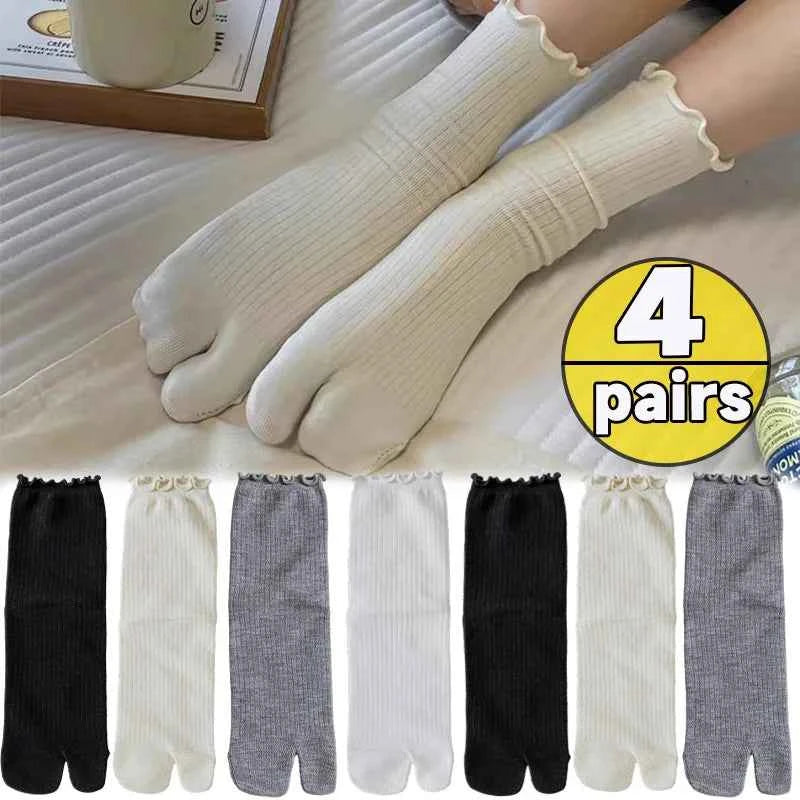 Japanese Ruffled Edge Cotton Split Toe Socks Solid Color Two-Toed Sock Unisex Harajuku Simple Tabi Socks High Elastic Hosiery