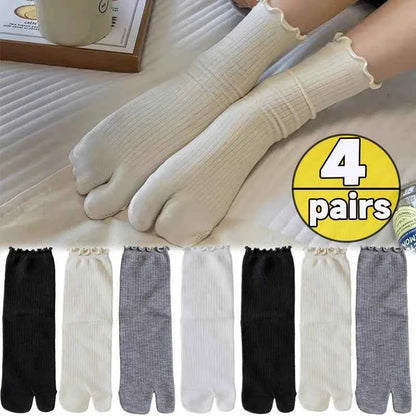 Japanese Ruffled Edge Cotton Split Toe Socks Solid Color Two-Toed Sock Unisex Harajuku Simple Tabi Socks High Elastic Hosiery