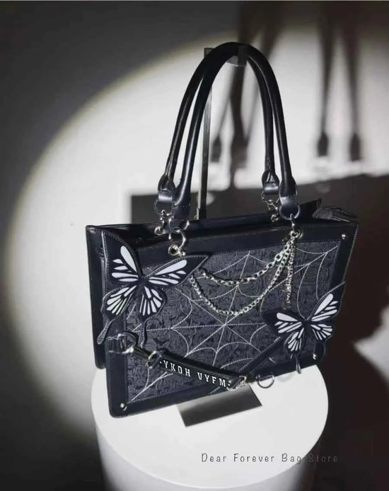 Y2K Labyrinth Butterfly Spider Web Letter Chain Handbags DIY Transparent Ita Bag Lolita Gothic Tote Vintage Fashion Shoulder Bag