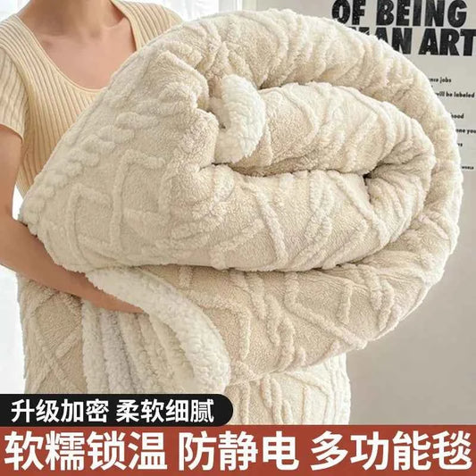 1pc Coral Fleece Blanket for Winter Thick Soft Bedspread Warm Plaids for Beds Single/Queen/King Solid Color Thow Blankets/Plaids