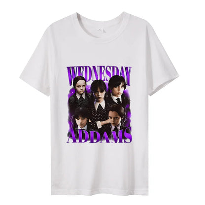 Wednesday Addams Women Casual T-shirt Summer Adult Cartoon Printed Tee Tops Girls Round Neck Clothing Short Sleeve Fashion Gifts SS69