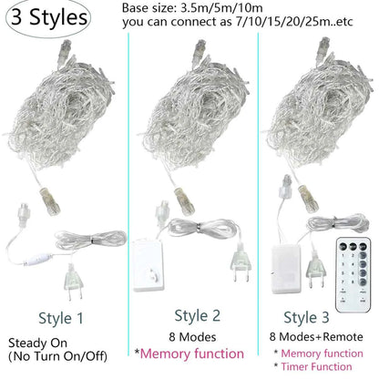 3.5M-40M LED Icicle Curtain String Fairy Lights Garland Outdoor Christmas Lights New Year Birthday Wedding Street Holiday Decor