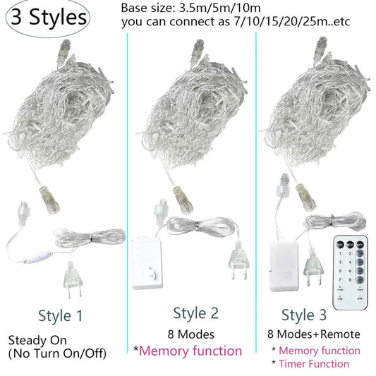 3.5M-40M LED Icicle Curtain String Fairy Lights Garland Outdoor Christmas Lights New Year Birthday Wedding Street Holiday Decor