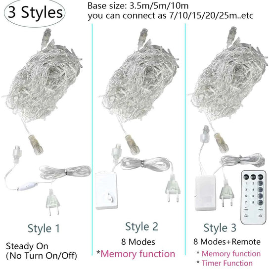 3.5M-40M LED Icicle Curtain String Fairy Lights Garland Outdoor Christmas Lights New Year Birthday Wedding Street Holiday Decor