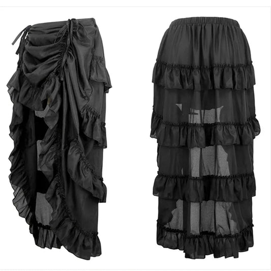 Women's Plus Size Victorian Gothic Steampunk Midi Skirt Sexy High-Low Ruffles Vintage Elasticity Pleated Corset Party Skirts SS69